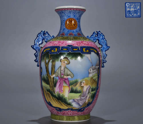 Chinese enamel enamel vase with double ears for Western figu...