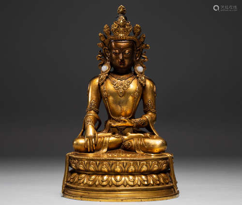 Chinese Qing Dynasty bronze gilt Buddha statue