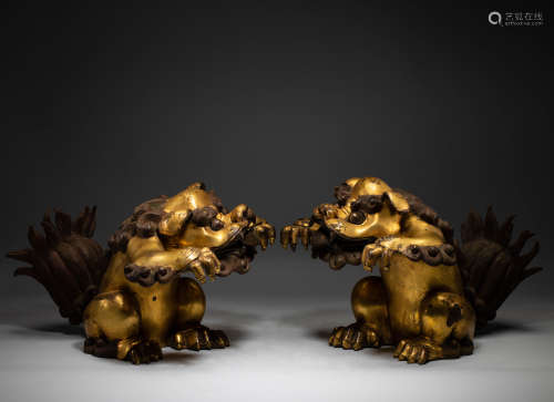 Suanni Of Golden Dragon Five balls in Qing Dynasty bronze su...