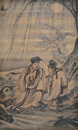 吴小仙 高士话旧图 设色绢本立轴