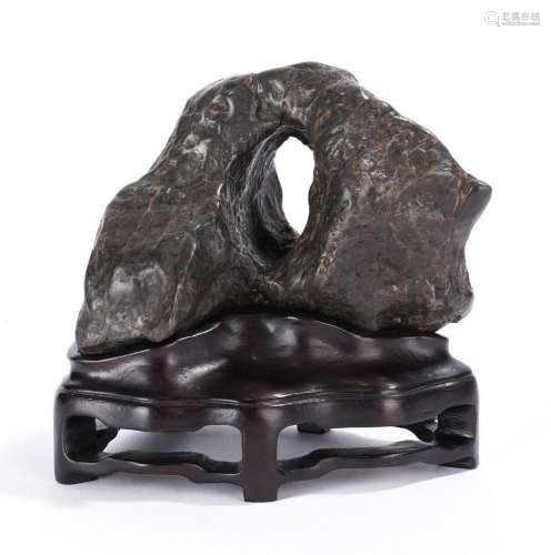 Fine Chinese Arched Lingbi Scholars Rock and Stand