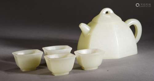 Chinese White Jade Teapot and Cups Set