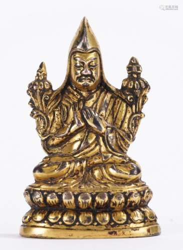 Tibetan GIlt Bronze of Tsongkhapa Figure