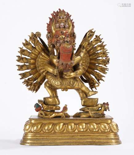 Very Fine Tibetan Gilt Copper of Standing Yamantaka