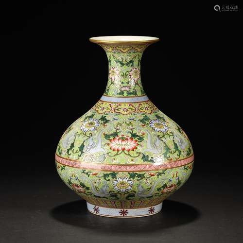 Qing Dynasty green pastel phoenix flower jade pot spring bot...