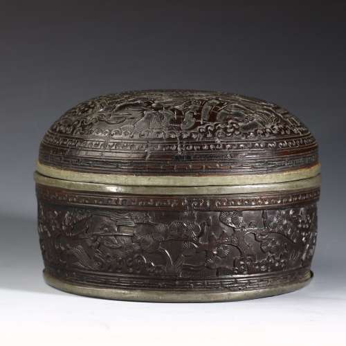 Qing Dynasty coconut carved pine bamboo plum box