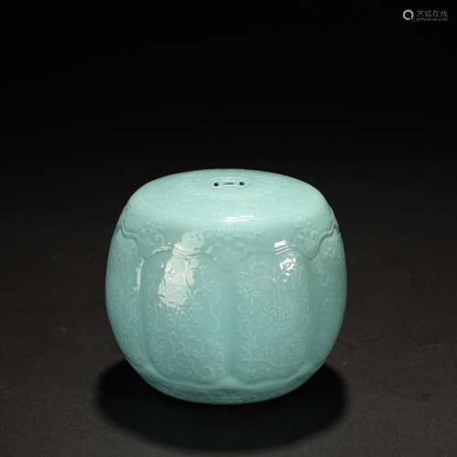 Qing Dynasty turquoise green glaze flower melon ridge drum p...