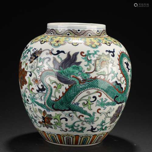 Qing Dynasty Clashingcolor Dragon Phoenix Peony Pattern Pot