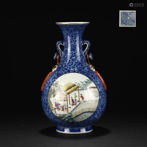 Blue and white open pastel figure amphora