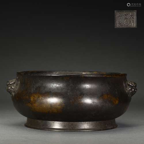 Ancient bronze animal ear censer