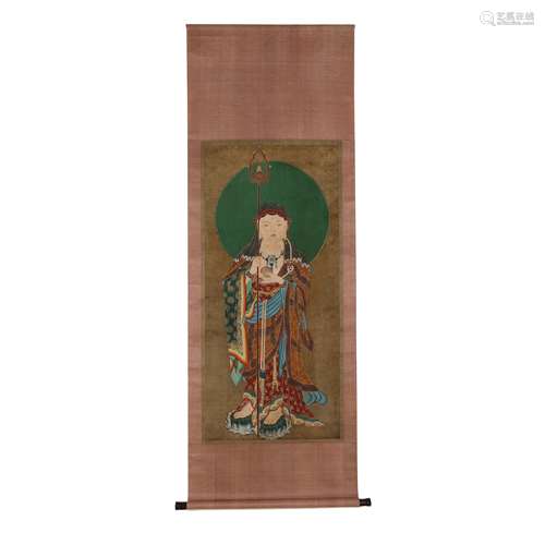 Silk scroll of buddha statue of Ding Guanpeng