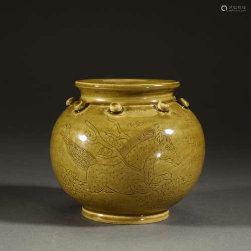 Ancient yellow glazed horse pot