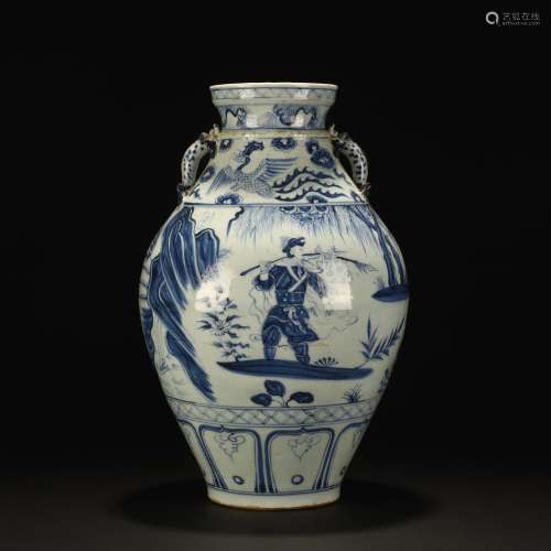 Blue and white figures amphora