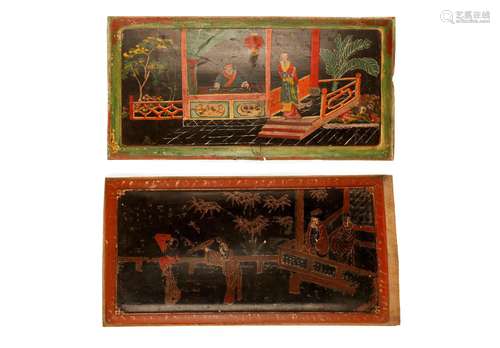 (2) A PAIR OF CHINESE WOOD PAINTED PANELS.M066.