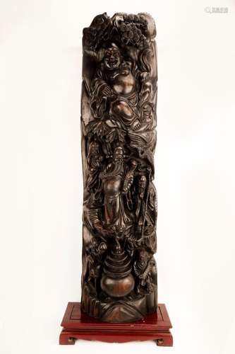 A ZITAN WOOD OR HARDWOOD STATUE CARVED WITH FIGURE OF CHINES...