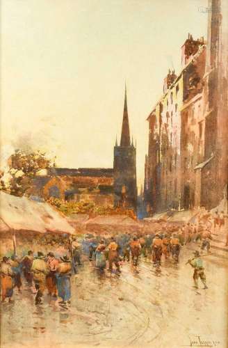 John Terris RSW (1865-1914)Figures in the rain at the Ancien...