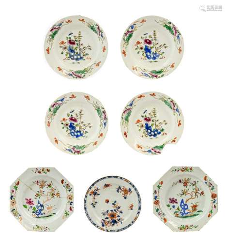 A Set of Four Bow Porcelain Plates, circa 1755, painted in c...