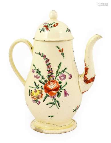 A Creamware Coffee Pot and Cover, circa 1780, of baluster fo...