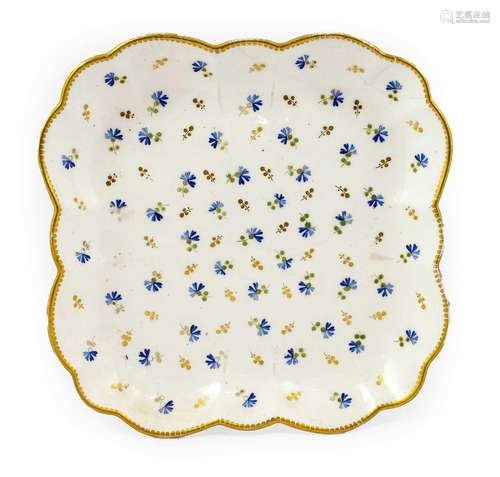 A Nantgarw Porcelain Square Dish, circa 1820, painted and gi...