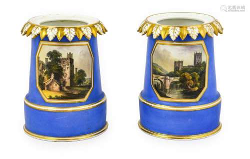 A Pair of Derby Porcelain Vases, circa 1820, of tapering cyl...