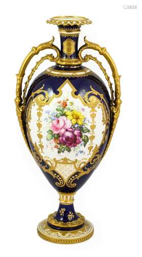 A Royal Crown Derby Porcelain Twin-Handled Baluster Vase, 18...