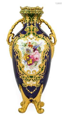 A Royal Crown Derby Porcelain Twin-Handled Vase, circa 1900,...