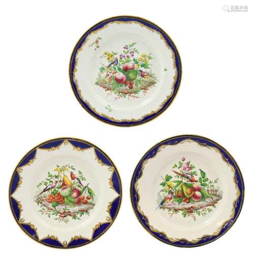 A Set of Three Tournai-Style Porcelain Plates, in 18th centu...