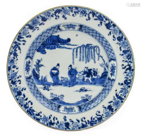 A Chinese Porcelain Large Plate, Qianlong, painted in underg...