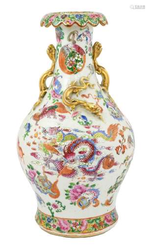 A Cantonese Porcelain Vase, mid 19th century, of baluster fo...