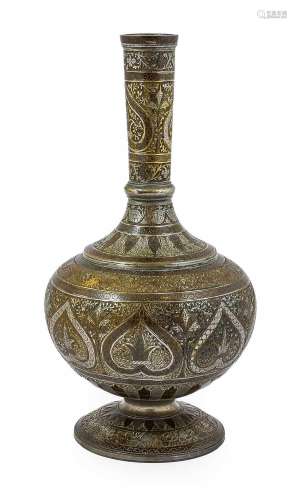 An Indian Bidri Ware Bottle Vase, 19th century, with cylindr...