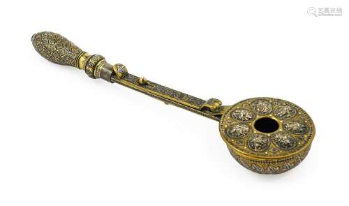 A Burmese Silver Inlaid Brass Incense Burner, 19th century, ...