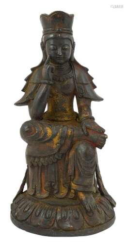 A Chinese Bronze Figure of a Deity, in Ming style, seated on...