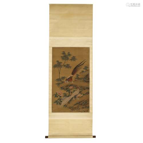 Silk Scroll of Zou Yi Osmanthus Bird