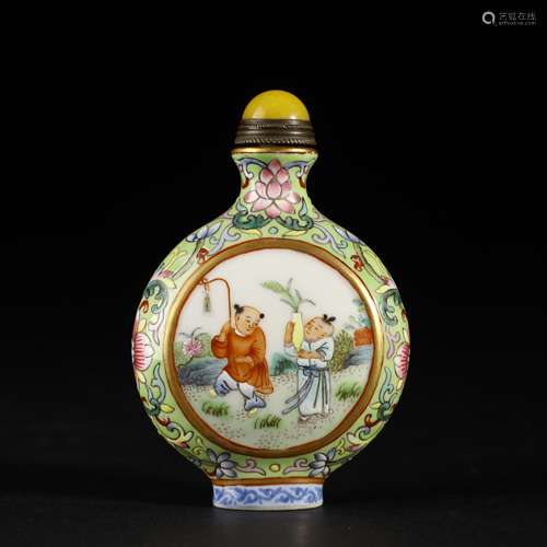 Qing Dynasty pastel baby play picture cigarette pot