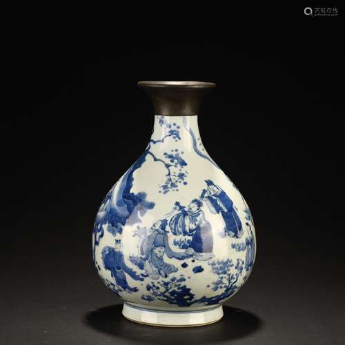 Fortune Picture of Blue and White Immortals in Qing Dynasty