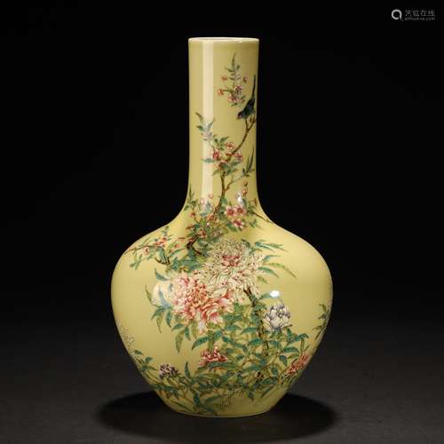 Qing Dynasty egg yolk glazed flower and bird celestial spher...