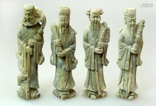 (4) SET OF FOUR FINELY STONE CARVED WITH FOUR