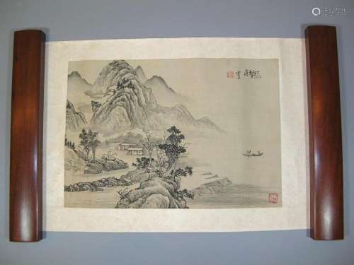SIGNED LEI DAN.A QING DYNASTY INK AND COLOR ON PAPER HANGING...