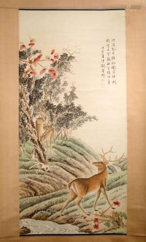 A INK AND COLOR ON PAPER HANGING SCROLL. H246.