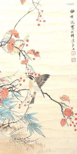 A INK AND COLOR ON PAPER HANGING SCROLL. H249.