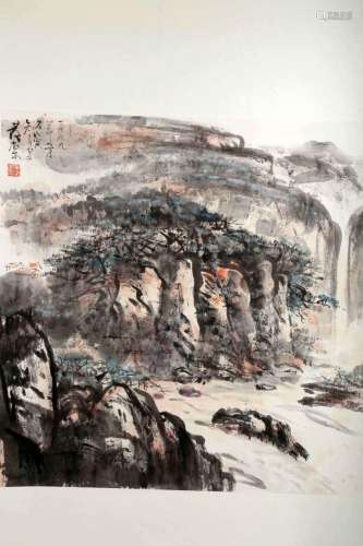 SIGNED HUANG TANG (1937- ). A INK AND COLOR ON PAPER HANGING...