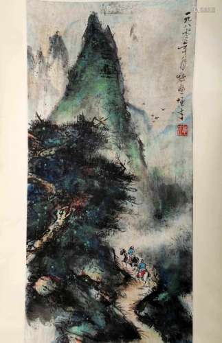 SIGNED LI XIONGCAI (1910-2001). A INK AND COLOR ON PAPER HAN...