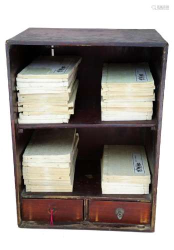CHINESE 19 TH CENTURY WOODEN BOOK BOX AND A SET OF THIRTY-NI...