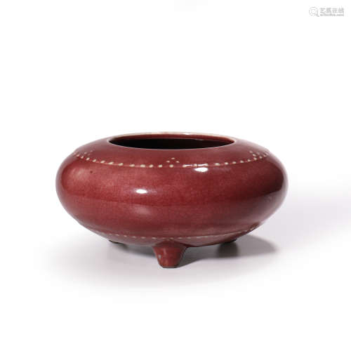 清中期  霁红釉三足大香炉