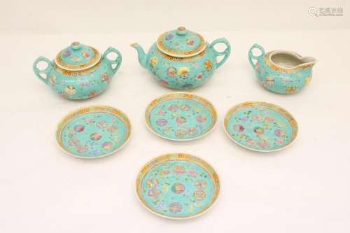 7 pieces Chinese vintage famille rose tea set