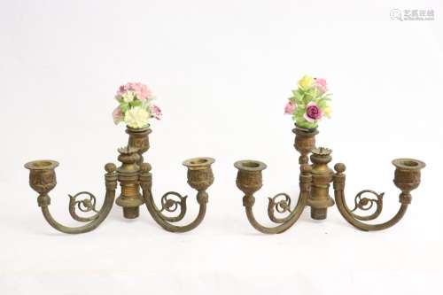 2 antique bronze candle holders