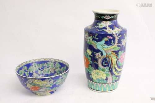 Famille rose porcelain vase, & a porcelain bowl