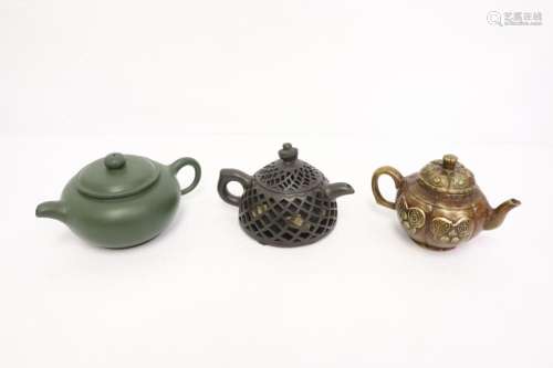 2 Yixing teapots, and a bronze teapot