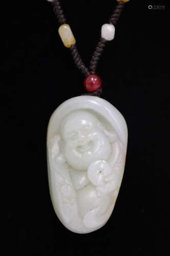 A celadon jade carved ornament with necklace