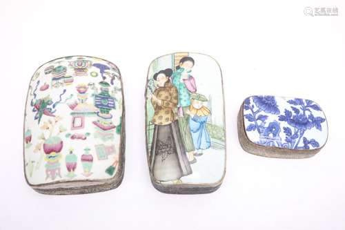 3 Chinese boxes with porcelain top